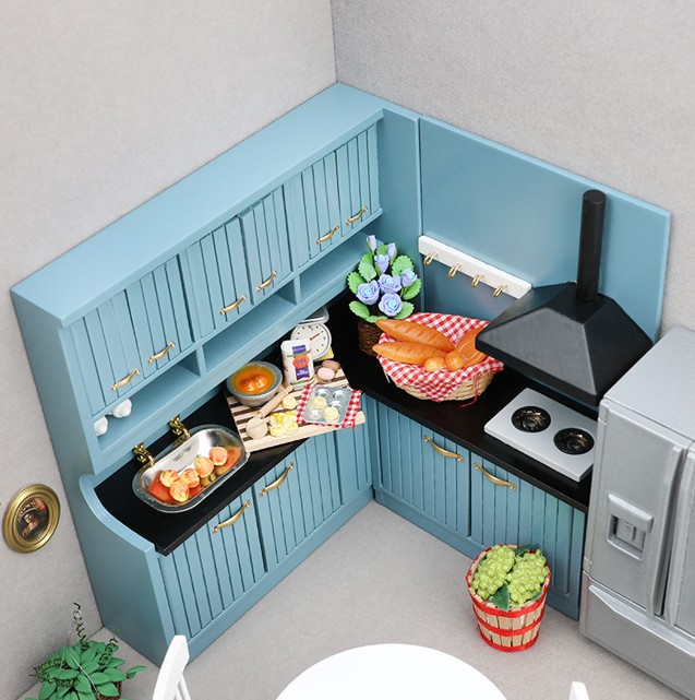Dollhouse corner kitchen cabinet