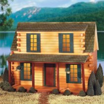 Your log dollhouse beside a quiet lake.