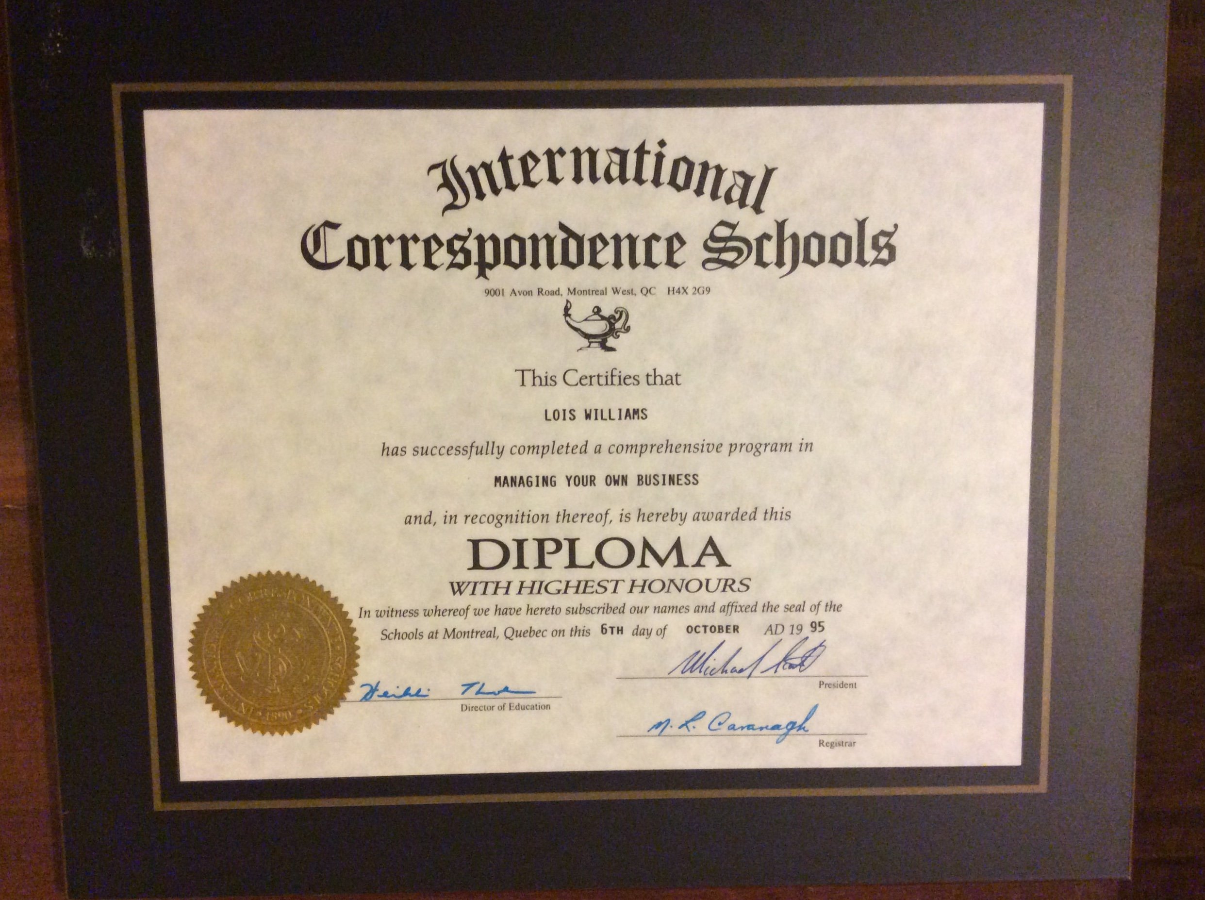 My Business Diploma 1995